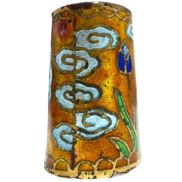 Enamel Butterfly Thimble Hand Painted Cloisonné Floral Vintage Sewing Accessory - Picture 4 of 7